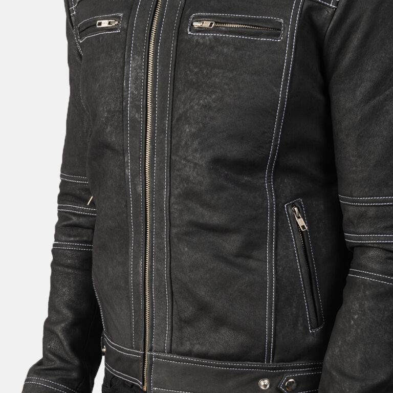 Mens Youngster Distressed Black Leather Biker Jacket6511-9-1568721886301